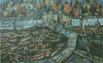 Лесосплав на Умбе - 1972, 140х85, холст, масло, 110 000,00руб.